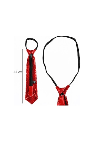 Veraura Lifestyle Kırmızı Renk Pul Payetli Işıltılı Parti Kravatı 33 Cm
