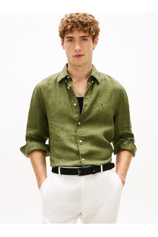 Tommy Hilfiger Pıgment Dyed Lı Solıd Rf Shırt Erkek Yeşil Gömlek - Mw0mw41530