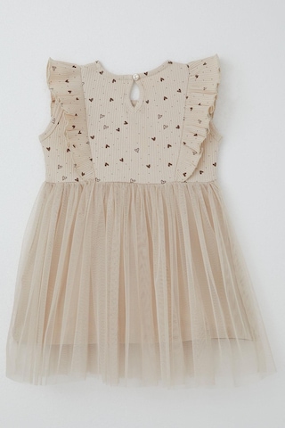 Breeze Kız Bebek Elbise Kalp Desenli Tüllü Fırfırlı 9 Ay-3 Yaş, Bej Bej