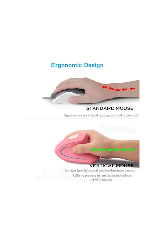 Ergonomik Kablosuz Dikey Fare Ergo Optik 2.4g Kablosuz Fare 6 Düğmeli Pembe
