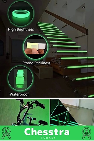 Karanlıkta Işık Veren Yansıyan Kendinden Yapışkanlı Reflektör Yeşil Şerit Fosfor Neon Bant 8 Metre