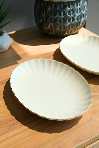 Kütahya Porselen Bone Luz Altın File Kayık Tabak 27x19cm Bnlzf28ky20 2 Li Krem