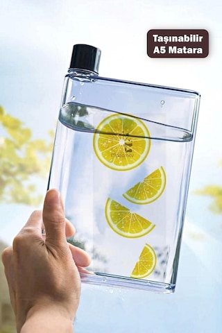 Tilbe Home A5 Bottle Motivasyon Su Matarası Şeffaf Notebook Taşınabilir Sporcu Suluk Su Şişesi 350ml ŞEFFAF