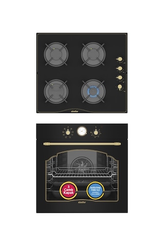 Simfer 8 Fonksiyon Retro Siyah Multi Turbo 2'li Ankastre Set (7349 Fırın + 3325 Ocak)
