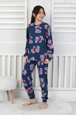 Tangled Hearts Desenli Kız Çocuk Pijama Takımı 8-13 Lacıvert