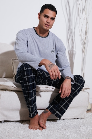 Buratti Pamuklu Regular Fit Bisiklet Yaka Ekoseli Erkek Pijama Takımı 6574001 Gri