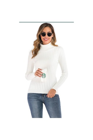 Youknitwear You Patio Balıkçı Yaka Kadın Kazak Beyaz
