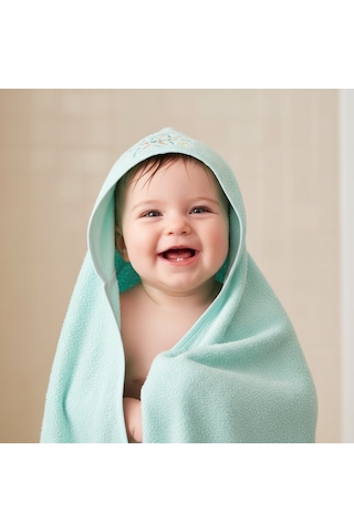 Unisex Yenidoğan Bebek Kapüşonlu Nakışlı Havlu Standart