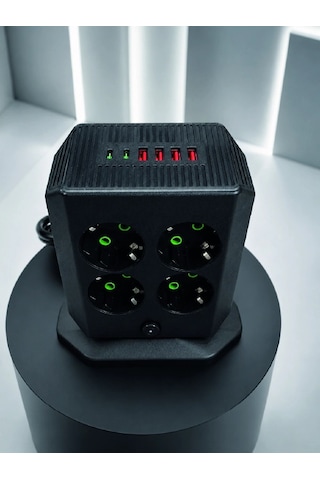 8'li Dikey Çoklu Priz 4 Usb 2 Typec Akım Korumalı Anahtarlı Priz 0 - 2 M