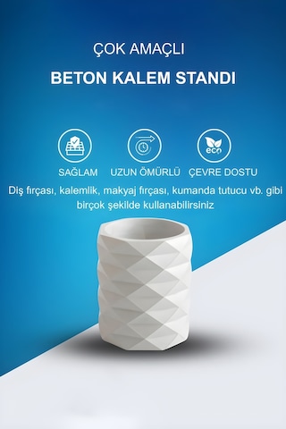 Dekoratif Geometrik Kalemlik Modern Beton Organizer Vazo Saksı Diş Fırçalık Ofis Düzenleyici Beyaz