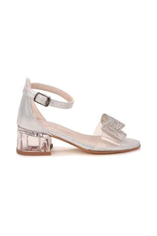 Kiko Kids Tire Vakko Kız Çocuk 4 Cm Şeffaf Topuklu Sandalet Abiye Ayakkabı Sedef Sedef