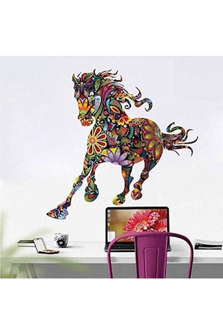 Vahşi Renkli Çiçek At Duvar Sticker Çiçek Desenli Pentium At Oturma Odası Yatak Odası Çıkartması Ev Dekorasyonu 60 60cm Şeffaf