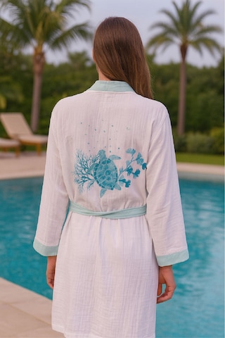 Baskılı Müslin Kimono Bornoz Unisex %100 Pamuk Yumuşacık 2 Katlı Doğal Kumaş - Ztmbb10 Turkuaz