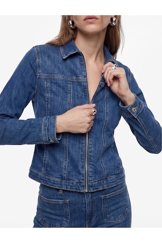 Koton Slim Fit Uzun Kollu Klasik Yaka Fermuarlı Denim Ceket Orta İndigo 6sal50014md