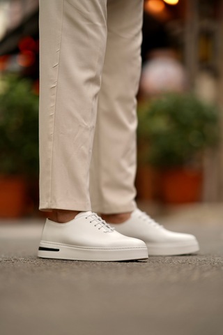 Shoetyle - Hakiki Deri Beyaz Renk Günlük Erkek Sneaker - 610-1005-1626