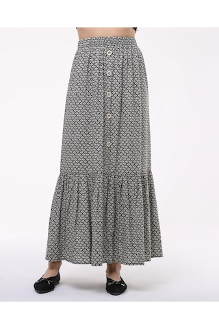 Beyaz Önden Düğmeli Çingene Etek-561-beyaz Beyaz