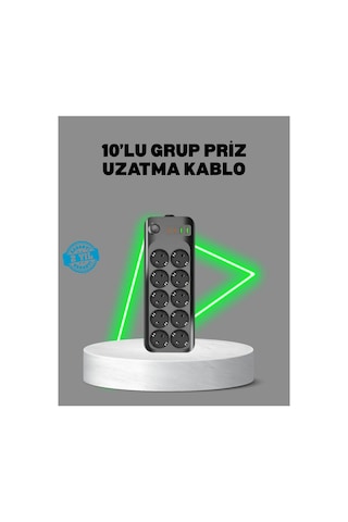 Termal Akım Korumalı 10 Lu Grup Priz Usb Type-c Hızlı Şarj 2500w 2m Kablo Beyaz 1 - 2 M