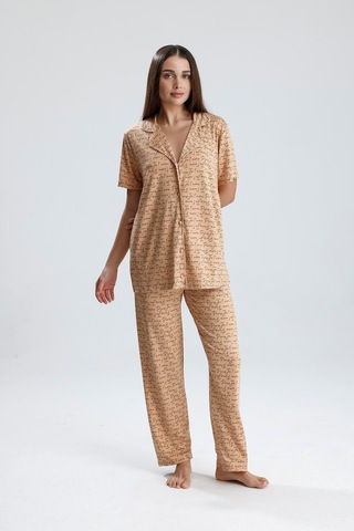Kompedan Kadın Önden Düğmeli Pijama Takım Latte Paris Latte Paris