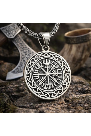 Gümüş Vegvisir Viking Pusulası Erkek Kolye