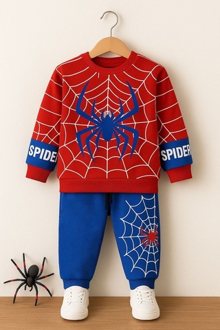 Beka Kids Erkek Çocuk Pijama Takımı Örümcek Desenli Uzun Kollu Üst Uzun Kırmızı