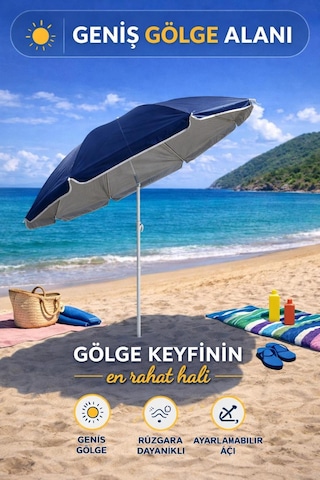 Lacivert 170 Cm Ayarlanabilir Düz Renk Kumaş Plaj Şemsiyesi Lacivert 170 Cm Ayarlanabilir Düz Renk Kumaş Plaj Şemsiyesi