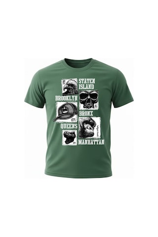 Urbantrendstore Unisex Brooklyn Yazılı Oversize Fit Rahat Geniş Salaş T-shirt Günlük Tişört Yeşil