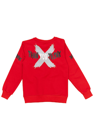 Erkek Çocuk Önü Arkası Stronger Yazı Desenli Fermuar Cepli Kırmızı Sweatshirt Kırmızı