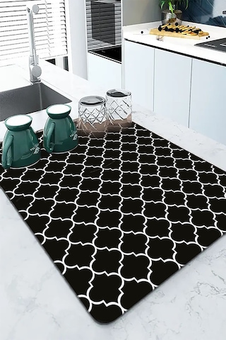 Siyah Fas Desen Microfiber Bulaşık Kurutma Matı Mm002