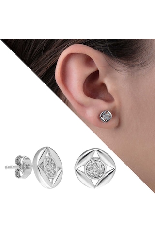 Tesbihane Zirkon Taşlı Kare Tasarım 925 Ayar Gümüş Küpe