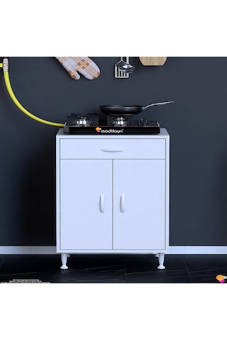 Modilayn Qplas M Set Ocak Altı Dolap 65x88x48 Cm. Çekmeceli, Kapaklı, Raflı Ve Baharat Raflı Beyaz