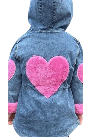 Reiz Kız Çocuk Peluş Astarlı Kalp Detaylı Kot Mont Mavi - Pembe