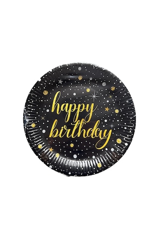 Roll-up Doğum Günü Işıltılı Siyah Happy Bithday Yazılı Karton Tabak - 22 Cm. - 8 Adetlik 5 Paket Pembe