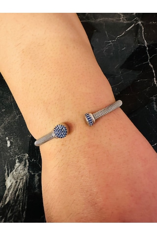 Gümüş Erkek Bileklik,0.60 Karat Safir Bileklik,şık Hediye