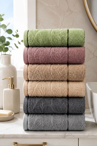 6 Lı El Yüz Havlu Seti %100 Pamuklu Kısmi Kadife Velvet Collection Yeşil