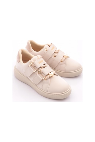 Dgn B1005 Kadin Aksesuarli Kemer Detayli Sneakers Ayakkabi Bej İpek