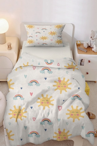 Güneş Ve Kalpli Tek Kişilik Çocuk Nevresim Seti Sarı