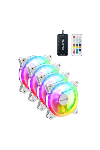 Revenge Rv400 4in1 Kumandalı Beyaz 12cm Rgb Fan Seti Fan Kontrolör Dahil 120mm 4lü Kasa Fanı