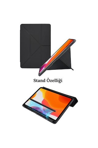 İpad 10.9 2022 10.nesil Uyumlu Kılıf Kalem Bölmeli Farklı Stand Arkası Yumuşak Silikon + Kalem Arka Kapak