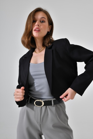 Siyah Kruvaze Crop Blazer Ceket Siyah