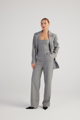 Holly Lolly Oversize Kesim Simli Çizgili Eden Blazer Ceket Gri
