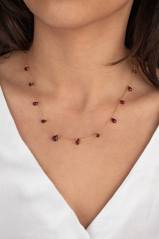 Doğan Diamond 925 Ayar Gümüş Altın Kaplama 15 Ct Minimal Taşlı Garnet Kolye -Collezione Di Granati Boemi