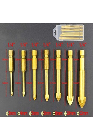 Cam Matkap Ucu Seti, 3 12 Mm, 7 Adet, Tungsten Sert Metal