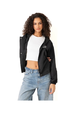 Riverstorm Kadın Siyah Su Geçirmez Ve Rüzgara Dayanıklı Kapüşonlu Cepli Çıt Çıtlı Mevsimlik Yağmurluk Siyah