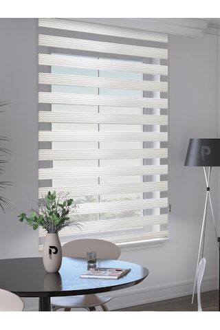 Br Perle Pliseli Ekru Renk Zebra Perde Yüksek Kalite Alüminyum Kasa Ekru
