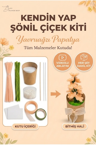 Yavruağzı Papatya Şönil Çiçek Yapım Kiti Şönil Hobi Seti