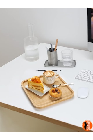 2 Adet Bambu Kare Servis Tabağı, Sunum Seti 20x20 Cm Kahverengi