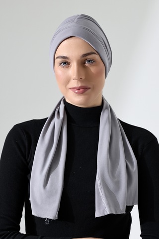 Üç Farklı Bağlamalı Tesettür Hazır Pratik Şal Gri Gri