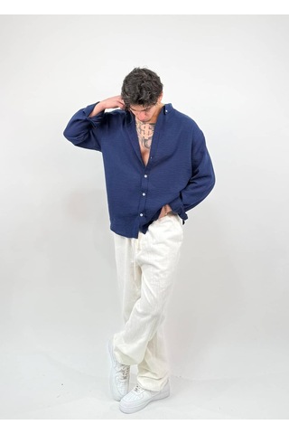 Zaee Keten Baggy Pantolon Beyaz