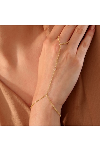 925 Ayar Gümüş Zirkon Tek Taşlı Doç Zincirli Şahmeran Altın