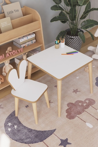 Çocuk Oyun Aktivite Masası 45x45 Cm Çocuk Çalışma Masası Masa Sandalye Seti Çok Renkli